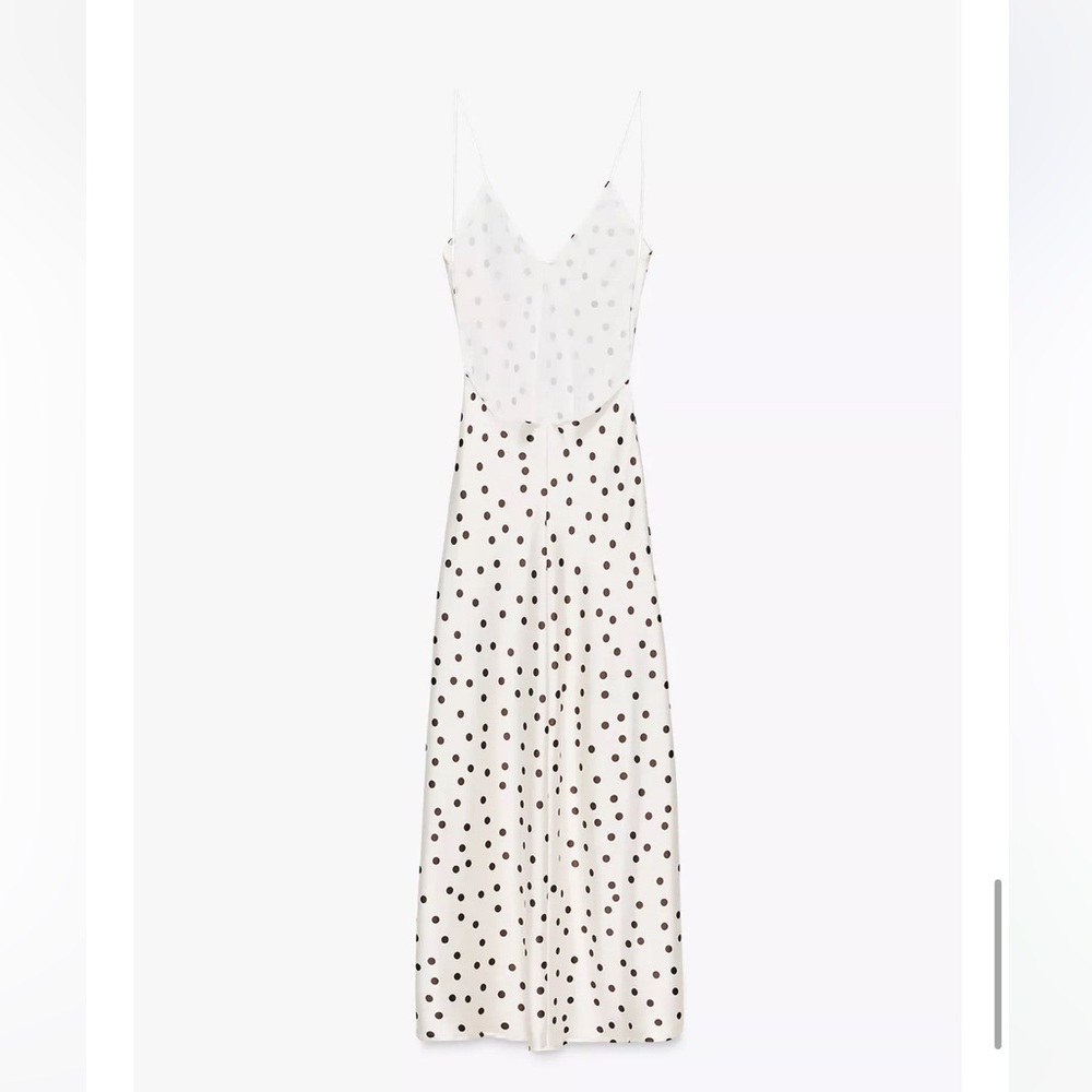 Zara NWT satin polka dot midi dress white with brown 3067/214 - Picture 11 of 16